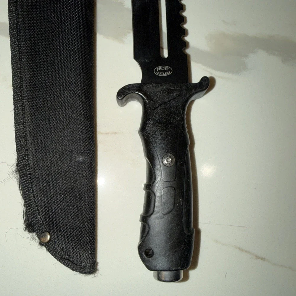 Frost Cutlery Tactical Survival Knife Fixed Blade Sheath Serrated Gut Hook 12